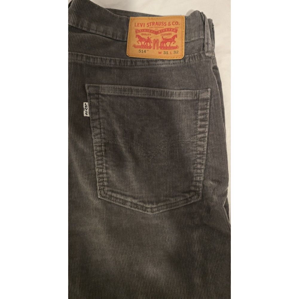 Levi's 514 Corduroy Dark‎  Grey Pants Jeans Men 31x32 Vintage White Tab - Picture 2 of 4